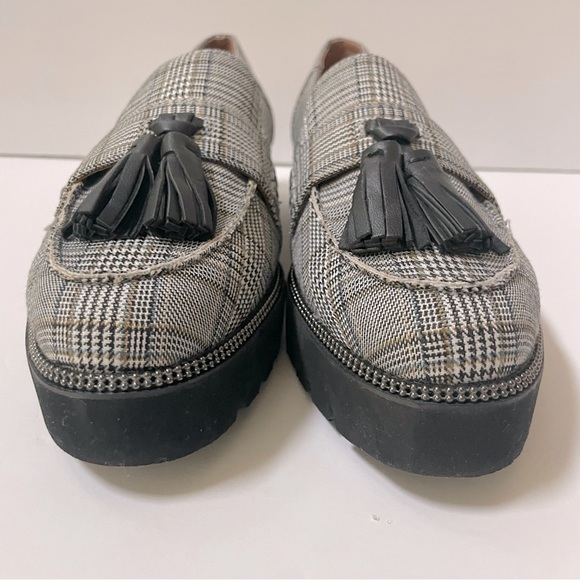 Franco Sarto Black and Gray Plaid Tassel Loafers - Picture 4 of 11